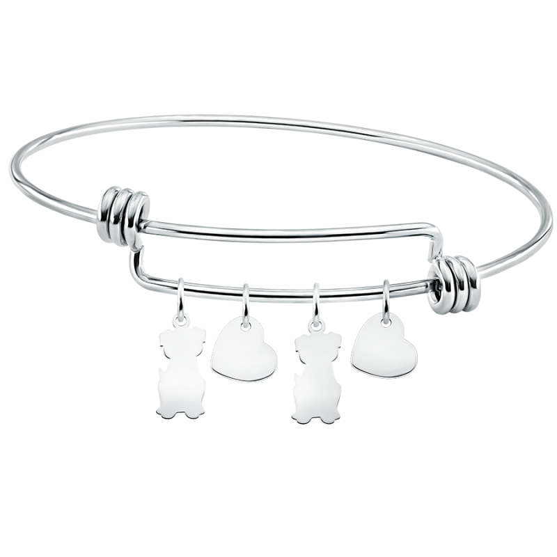 Personalised Multi-Dogs Love Bangle Bracelet - Silver - 60