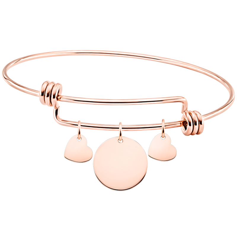 Personalised Circle and Hearts Bangle Bracelet - Rosegold - 61