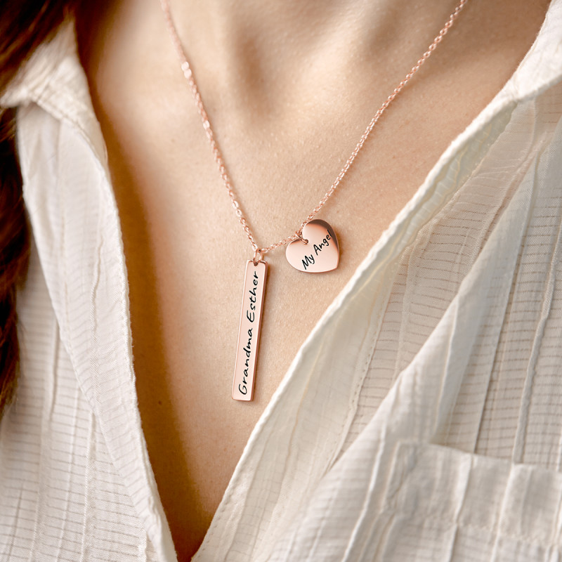 Personalised Bar & Heart Necklace - Rosegold - 61