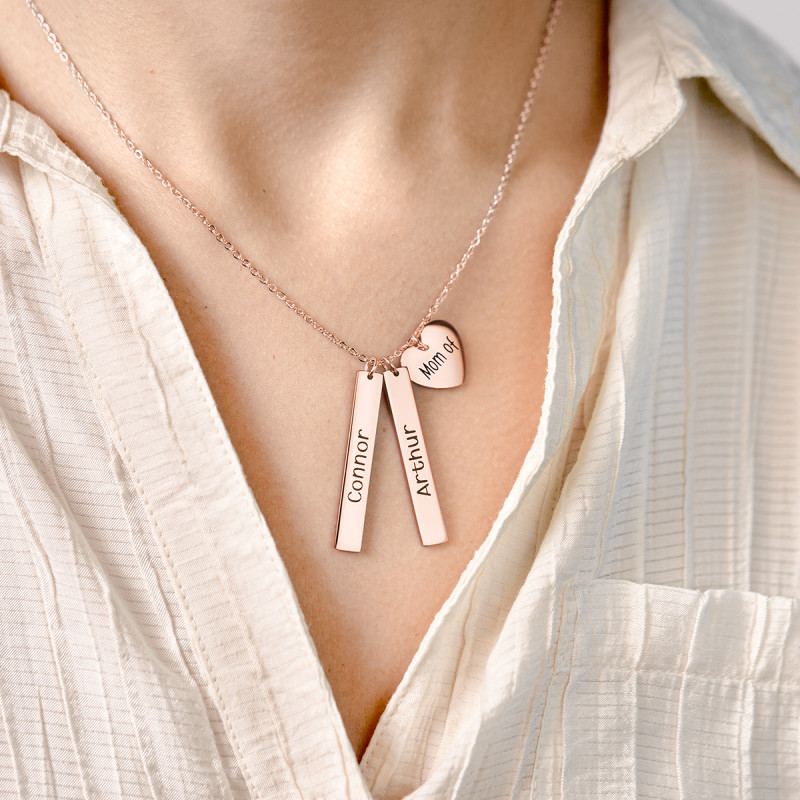 Personalised 2-Bar & Heart Necklace - Rosegold - 61