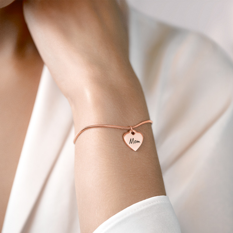 Personalised Dangle Heart with Adjustable Bracelet - Rosegold - 61