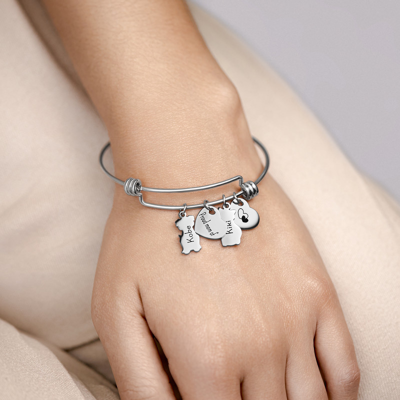 Personalised Cat and Dog Love Bangle Bracelet