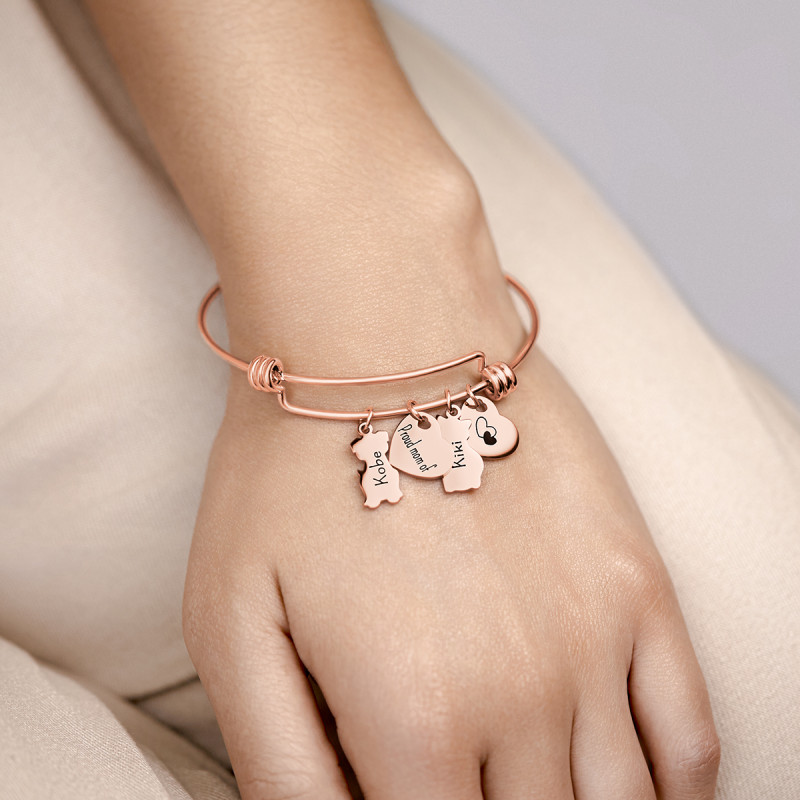 Personalised Cat and Dog Love Bangle Bracelet - Rosegold - 61