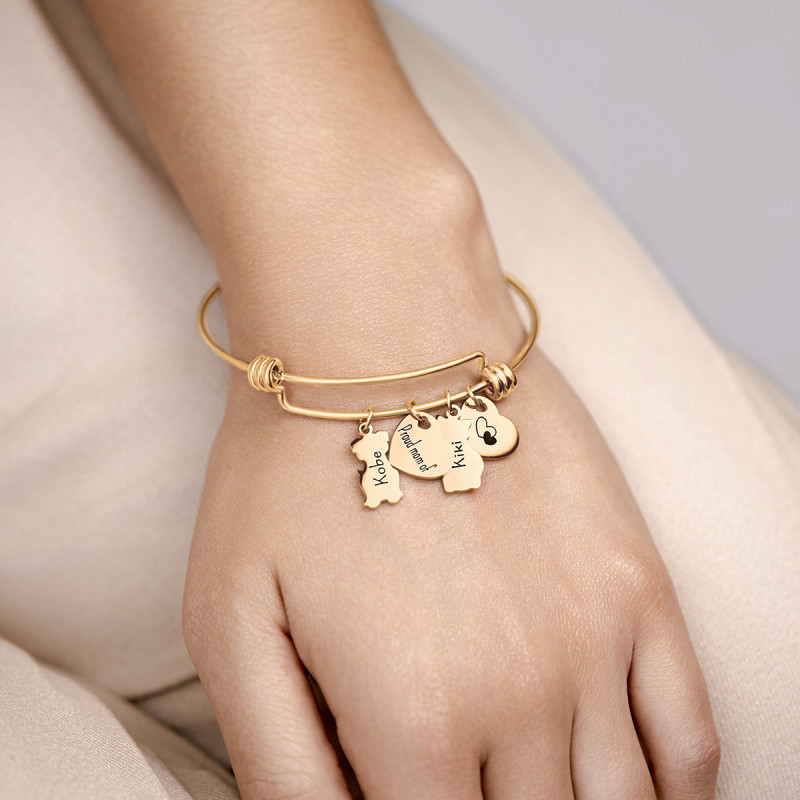 Personalised Cat and Dog Love Bangle Bracelet - Gold - 62