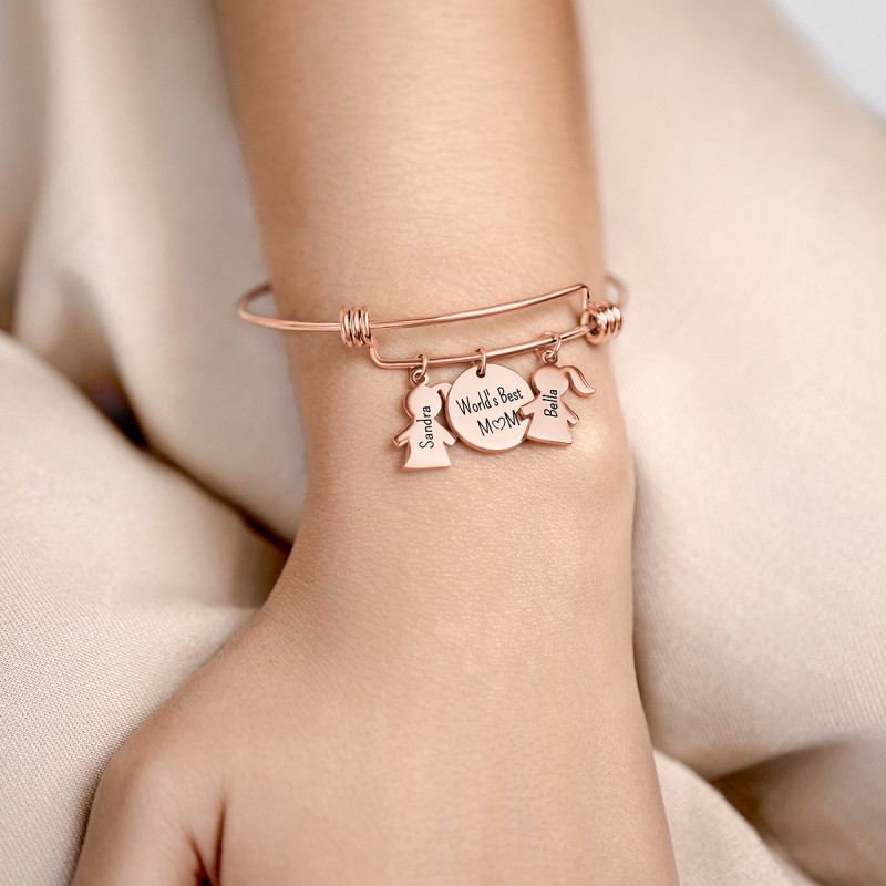 Personalised Multi-Daughters Bangle Bracelet - Rosegold - 61