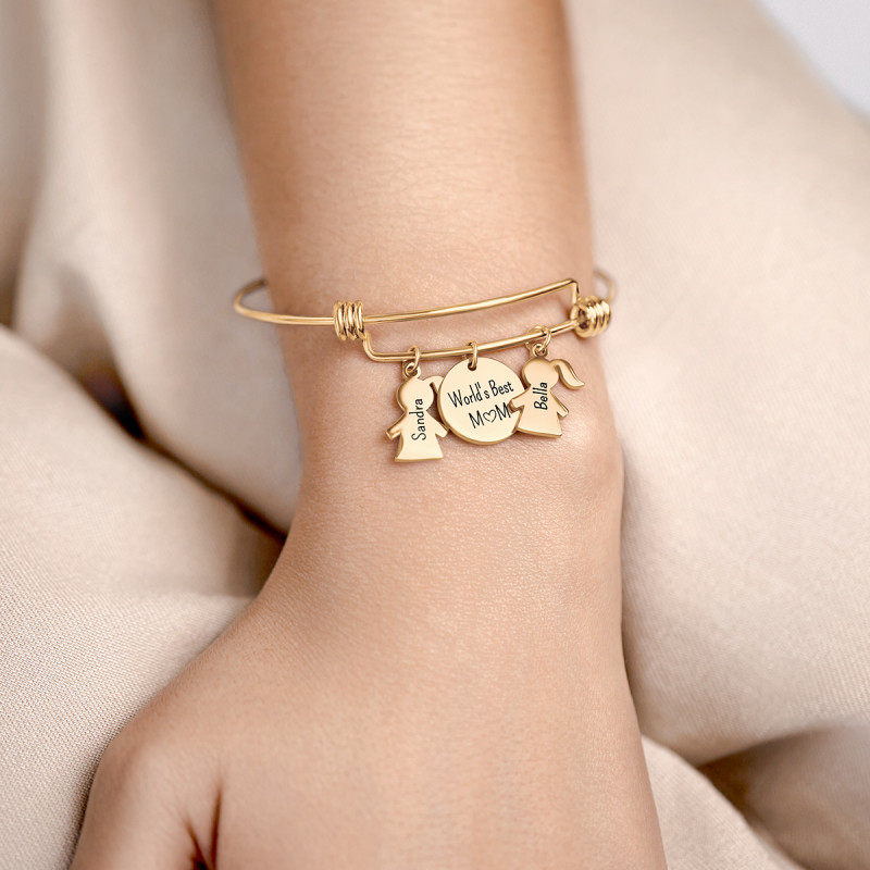 Personalised Multi-Daughters Bangle Bracelet - Gold - 62