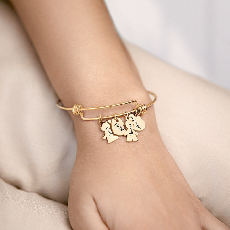 Personalised Son and Daughter Bangle Bracelet - Gold - 62