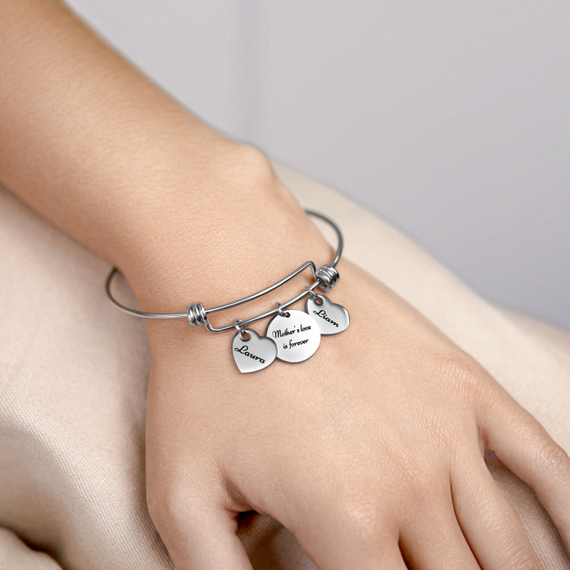 Personalised Circle and Hearts Bangle Bracelet