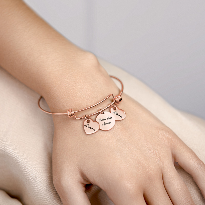 Personalised Circle and Hearts Bangle Bracelet - Rosegold - 61