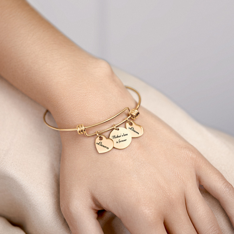 Personalised Circle and Hearts Bangle Bracelet - Gold - 62