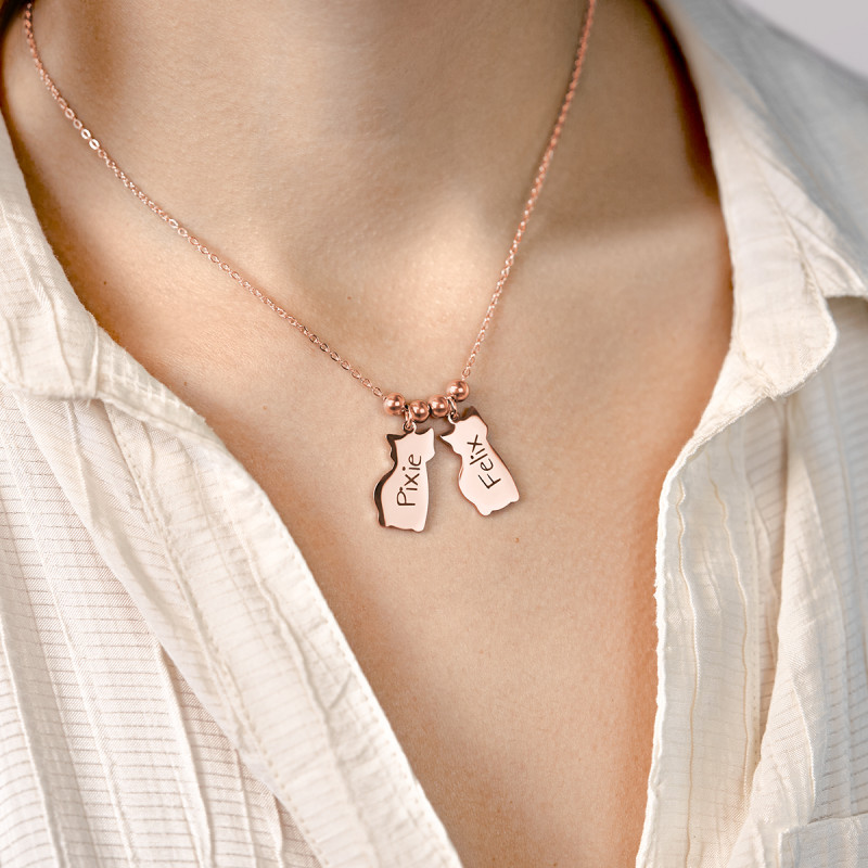 Personalised Multi-Cats Necklace - Rosegold - 61