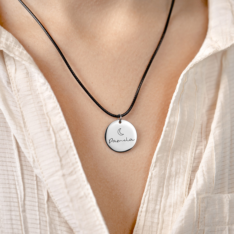 Personalised Circle Necklace With Black Chain