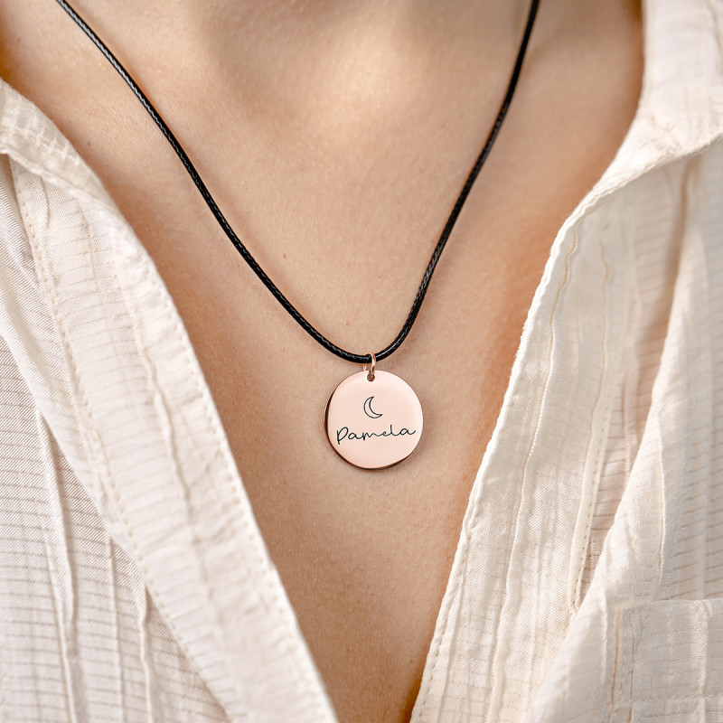 Personalised Circle Necklace With Black Chain - Rosegold - 61