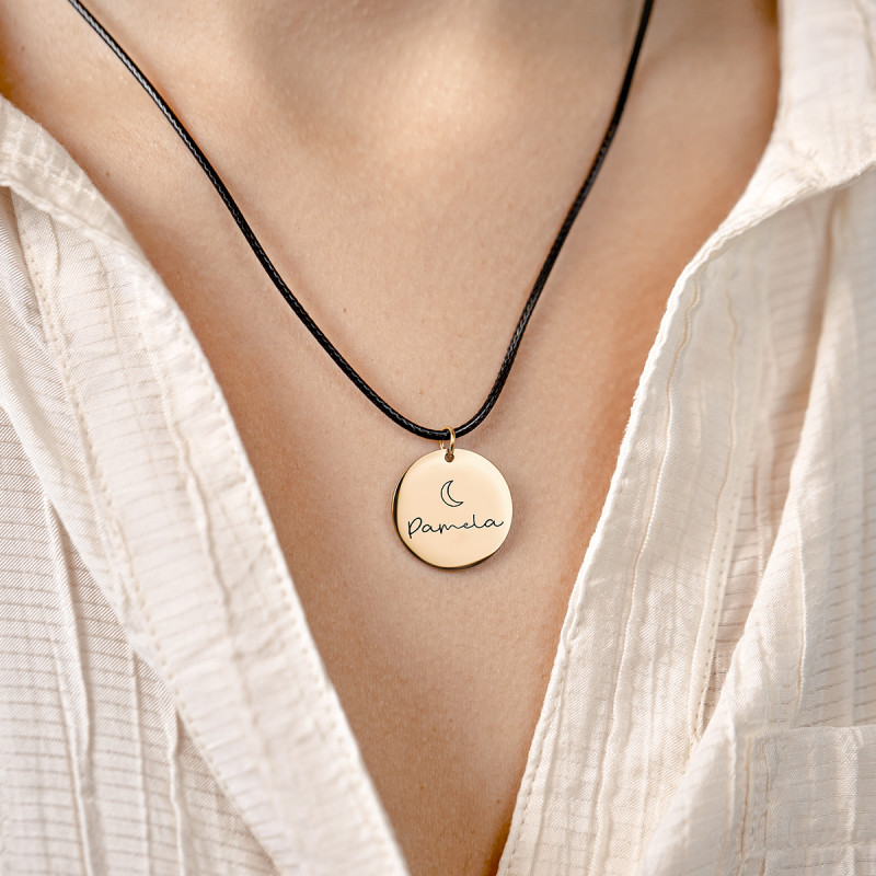 Personalised Circle Necklace With Black Chain - Gold - 62