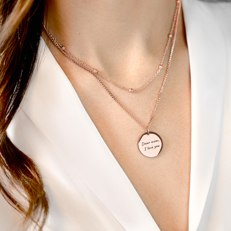 Personalised Circle Necklace With Layered Chain - Rosegold - 61