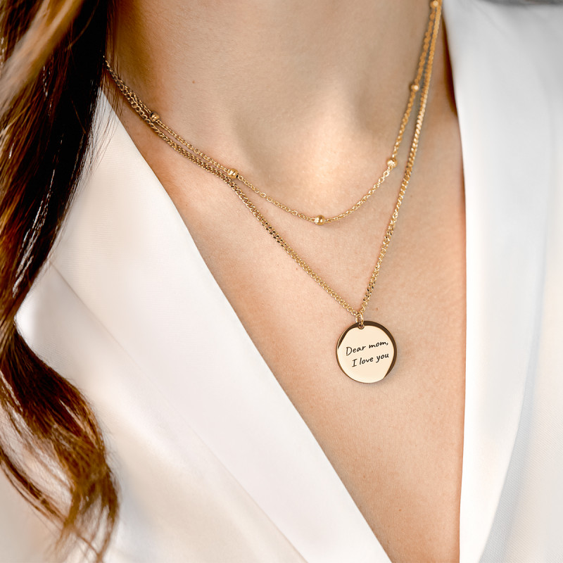 Personalised Circle Necklace With Layered Chain - Gold - 62