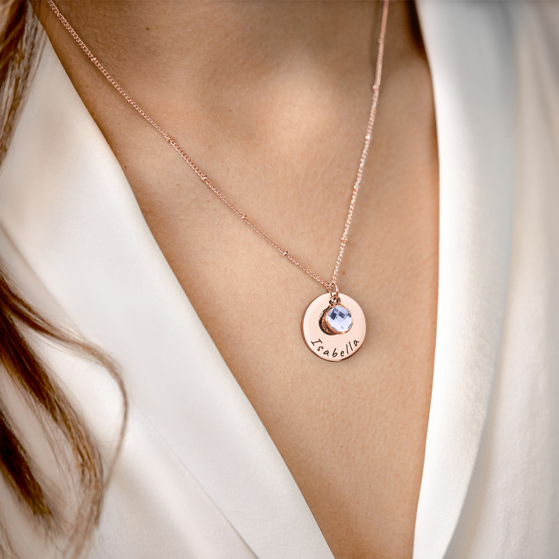 Personalised Circle & Birthstone Necklace - Rosegold - 61