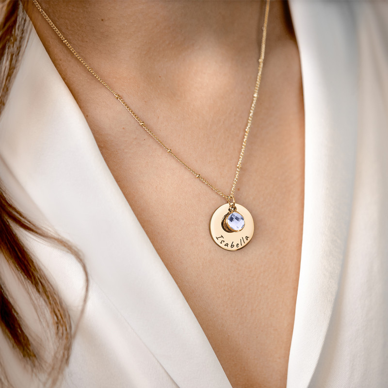 Personalised Circle & Birthstone Necklace - Gold - 62