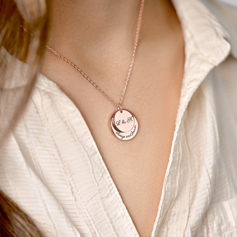 Personalised Double Circles Necklace - Rosegold - 61