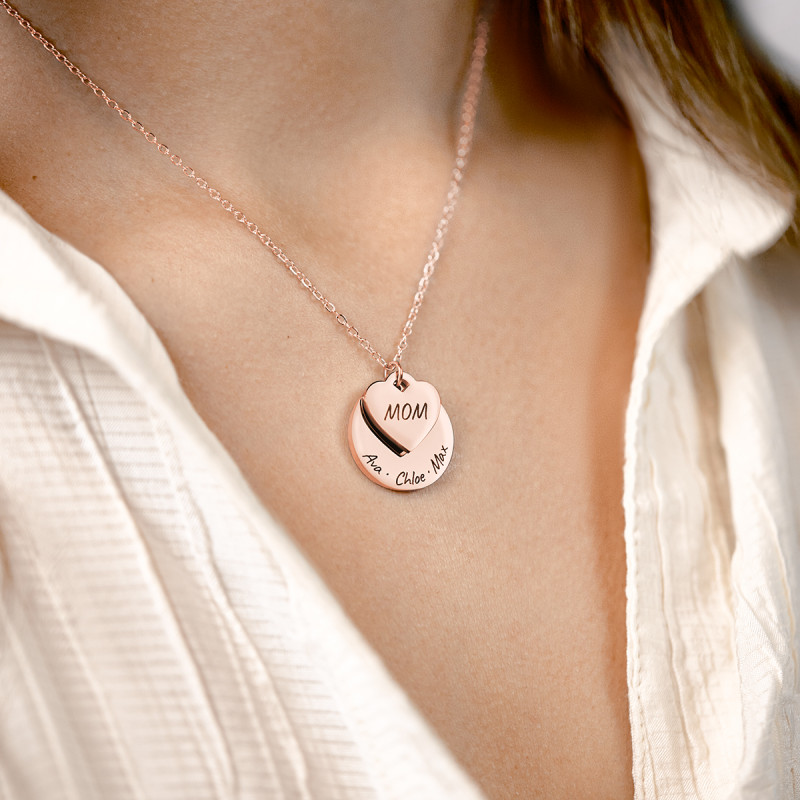 Personalised Circle and Heart Necklace - Rosegold - 61