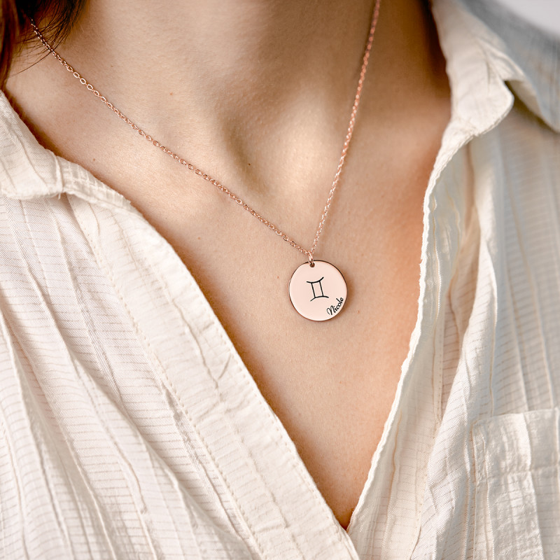 Personalised Zodiac Necklace with front Text - Rosegold - 61