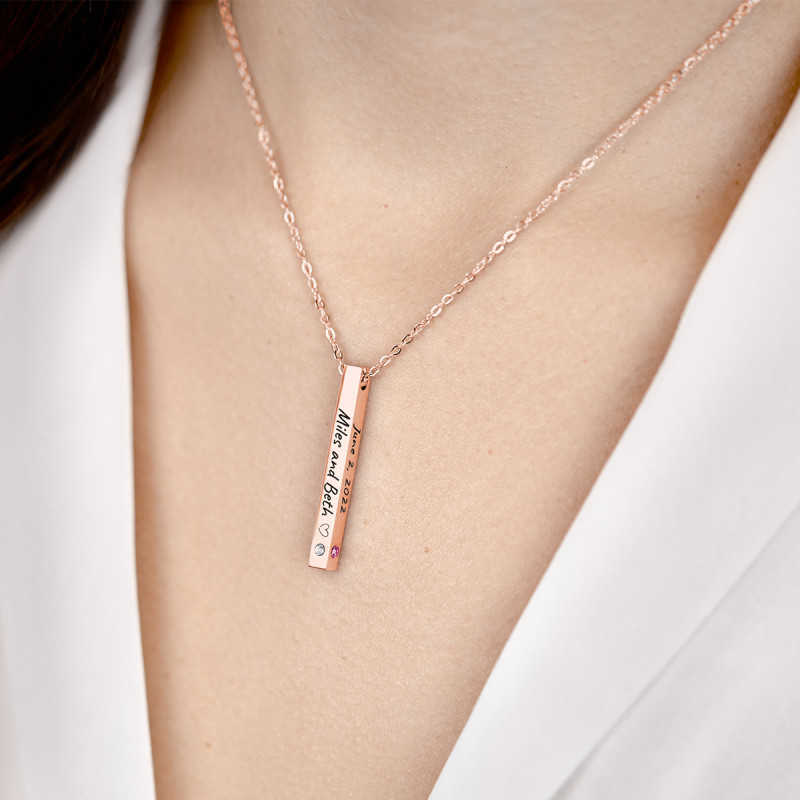 Personalised 4-Side Necklace with 2 Birthstones - Rosegold - 61