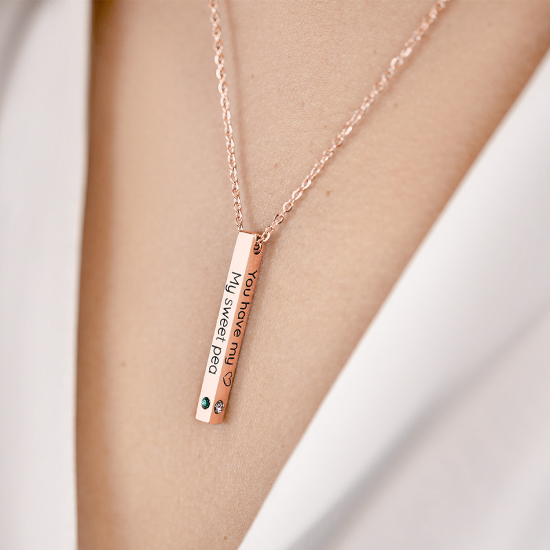 Personalised 4-Side Necklace with 3 Birthstones - Rosegold - 61