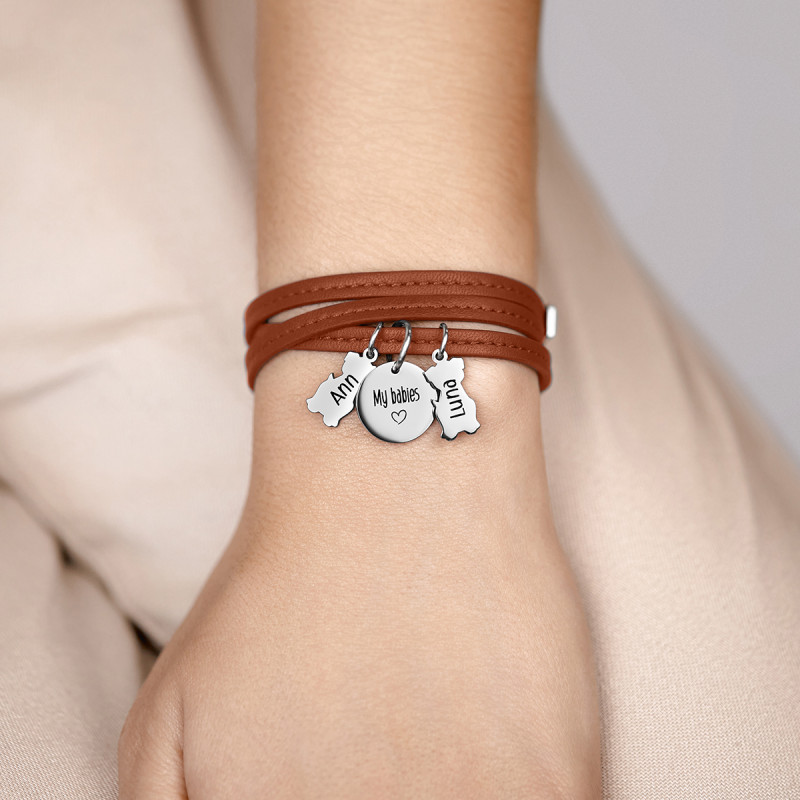 Personalised Multi-Dogs  Bracelet in Brown Leather