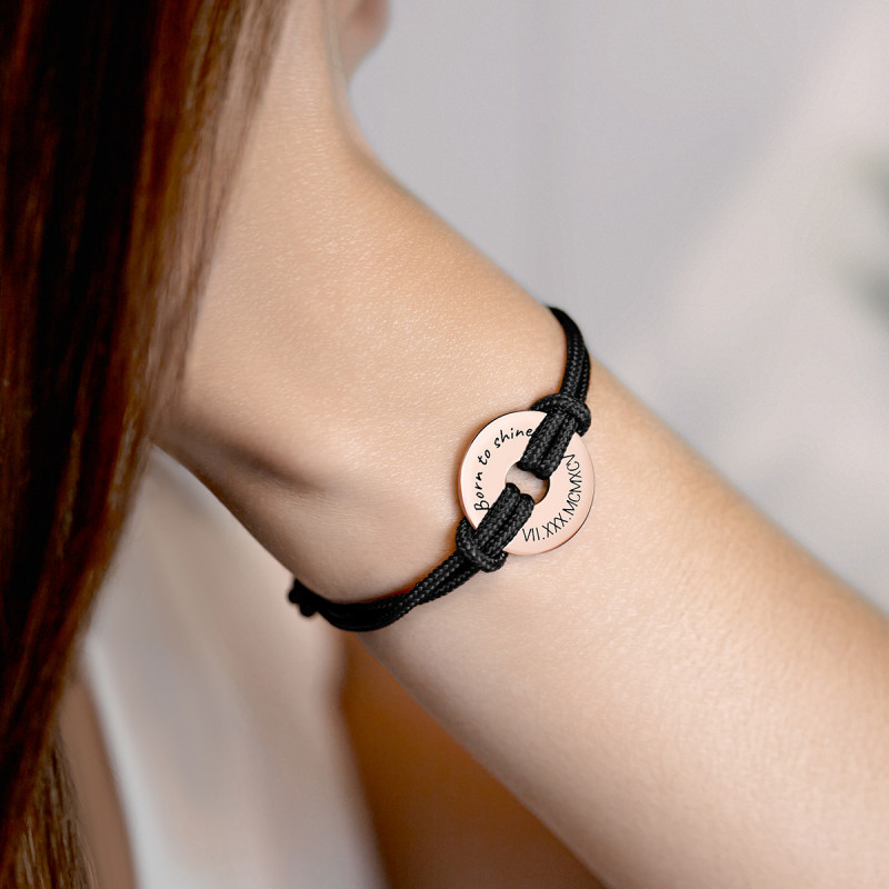 Personalised Disc with Cord Bracelet in Black - Rosegold - 61