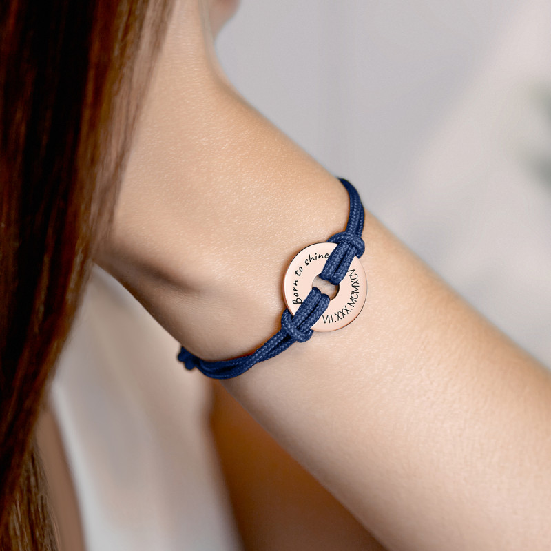 Personalised Disc with Cord Bracelet in Blue - Rosegold - 61