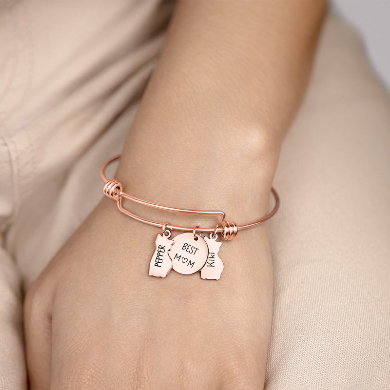 Personalised Multi-Cats Bangle Bracelet - Rosegold - 61