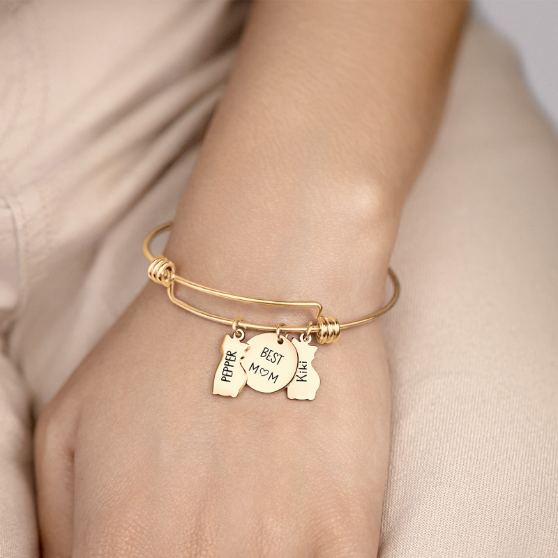 Personalised Multi-Cats Bangle Bracelet - Gold - 62