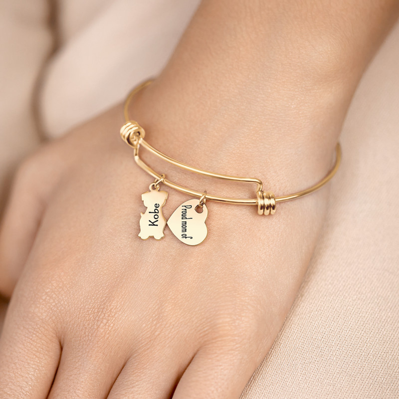 Personalised Cat Bangle Bracelet - Gold - 62