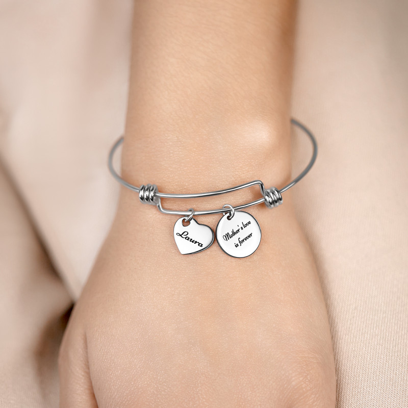 Personalised Circle and Heart Bangle Bracelet