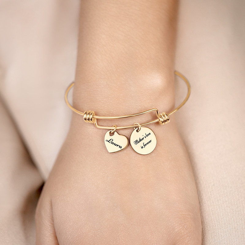 Personalised Circle and Heart Bangle Bracelet - Gold - 62