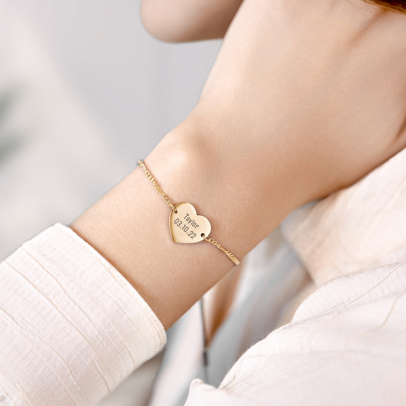 Personalised Heart with Adjustable Bracelet - Gold - 62