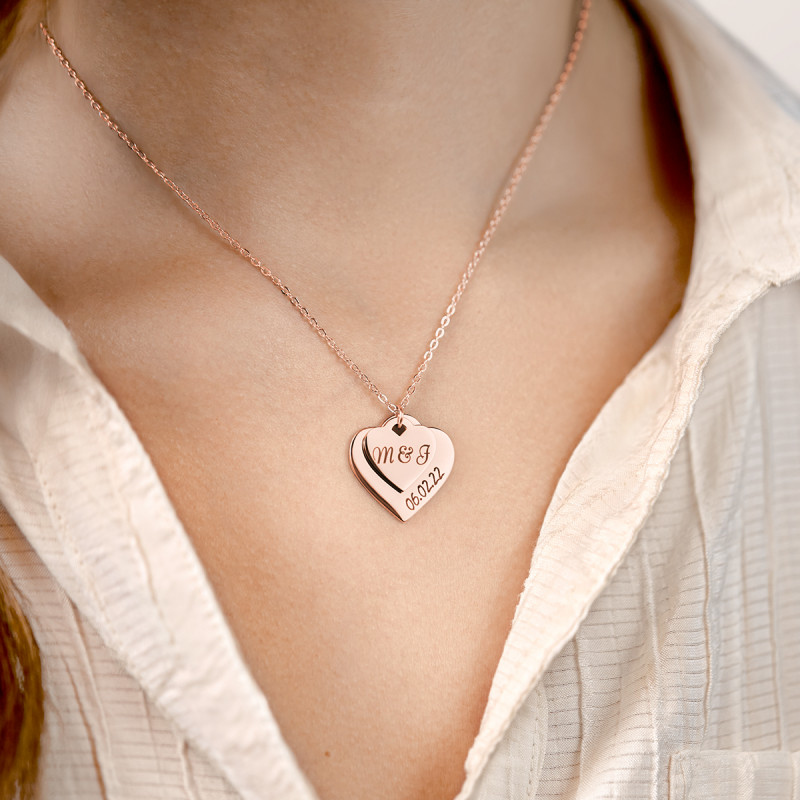 Personalised 2-Heart Love Necklace - Rosegold - 61