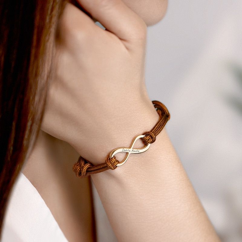 Personalised Infinity Sign with Cord Bracelet in Brown - Gold - 62